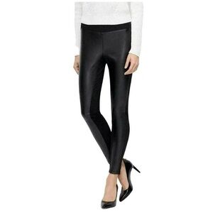 Loft Faux Leather Front Cloth Back Leggings Sz Sm Petite Black NWT Pull On